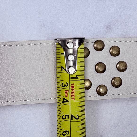 Persaman Genuine Italian Leather Belt White with Gold Stud Diamond Pattern New main image 4